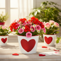 Artikel Blumentopf aus Metall mit rotem Herzmotiv Ø13cm H10,5cm Weiß