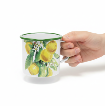 Artikel Pflanztasse Emaille Ø9,5cm H10cm Zitronenzweig Mediterran Weiß-Grün-Gelb