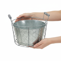 Artikel Drahtkorb Metall mit Einsatz Ø26cm Silber-Weiß für Pflanzen und Dekoration