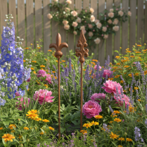 Artikel Gartenstecker Metall Lilie und Lanze 60cm Antikdesign Rostoptik Outdoor 2er Set