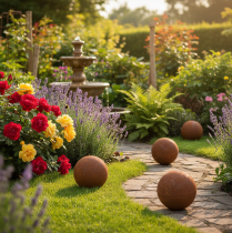 Artikel Gartenkugeln aus Metall, rostbraun, 10 cm Durchmesser, 4 Stück, für Außenbereich