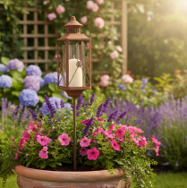 Artikel Gartenlaterne aus Metall mit Glaszylinder, Rost-Optik, 12x12x135cm, für den Außenbereich