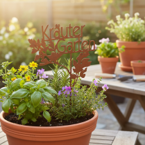 Artikel Gartenstecker Metall Kräutergarten Rostoptik 14x17cm für Beete und Hochbeete, 4 Stück