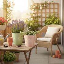 Artikel Runder Zink-Übertopf 22 cm Grün und Rosa 2er-Set