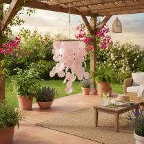 Artikel Windspiel aus Capiz-Muscheln und Holz 70 cm Rosa für Wohnzimmer und Garten
