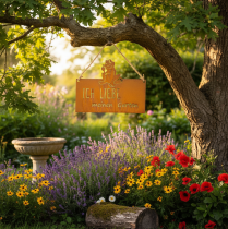 Artikel Schild aus Metall mit Frosch-Motiv und Gartenspruch in Edelrostoptik, 38cm