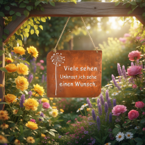 Artikel Deko-Schild Metall Rostoptik mit Pusteblumenmotiv 35×30cm für Außenbereich