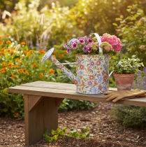 Artikel Deko Gießkanne Metall mit Blumenmuster Ø18cm für Innen- und Außendekoration