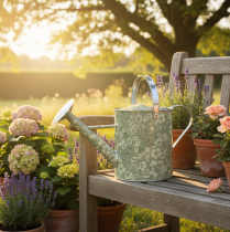 Artikel Metall Gießkanne Ø18cm Grün Silber mit Blumenmuster für Dekoration