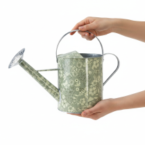 Artikel Metall Gießkanne Ø18cm Grün Silber mit Blumenmuster für Dekoration