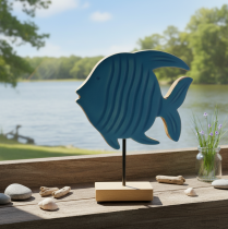Artikel Holzfisch Figur aus Mangoholz 22 cm Blau für Wohnraumdekoration