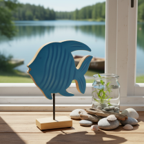 Artikel Holzfisch Figur aus Mangoholz 22 cm Blau für Wohnraumdekoration