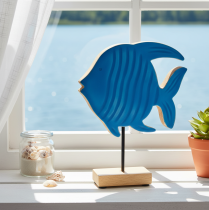 Artikel Holzfisch Figur aus Mangoholz 22 cm Blau für Wohnraumdekoration