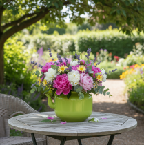 Artikel Dekorative Teekanne aus Metall als Blumenvase Ø12 cm Apfelgrün