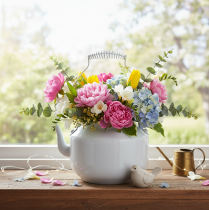Artikel Deko-Teekessel aus Metall Weiß Ø12cm H16cm für Blumenarrangements
