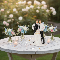Artikel Tortenfigur Männerpaar mit Hochzeitstorte 16,5cm Polyresin Weiß