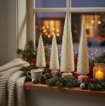 Artikel Tannenbaum Dekobaum mit Holzfuß Weißgrau 40cm 3er-Set für Innenbereich