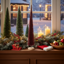 Artikel Deko-Tannenbaum schlank 60cm rot mit Holzsockel