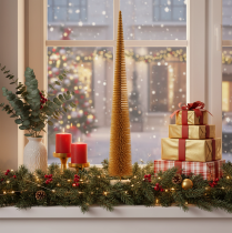 Artikel Schlanker Deko-Weihnachtsbaum 80cm aus Kunststoff in Senfgelb mit Glitzer