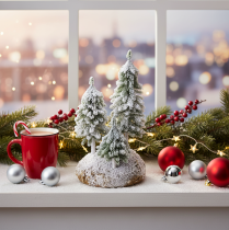 Artikel Künstliche Schneetannen 29cm auf Styroporunterlage mit Moos für Tisch- und Weihnachtsdekoration