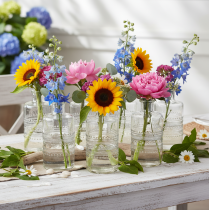 Artikel Glasflasche zylindrisch mit Muster klar 15 cm als Dekovase 6er Set