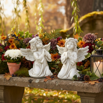 Artikel Engelfiguren betend sitzend aus Polyresin 13cm grau 2er Set
