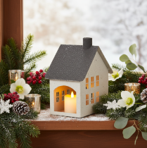 Artikel Lichthaus aus Metall Hausform Windlicht 16 cm Grau Beige