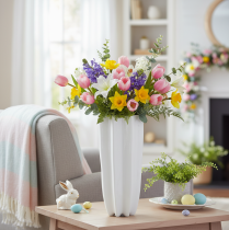 Artikel Blumenvase aus Keramik geriffelt Weiß 38cm