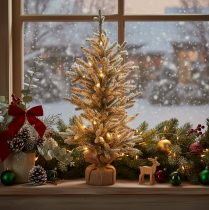Artikel Künstlicher Tannenbaum 85 cm beschneit mit 40 LED im Jutesack für Innen