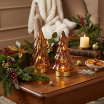 Artikel Glas Weihnachtsbaum LED 13 cm Braun-Gold Batteriebetrieben 2er Set Innenbereich