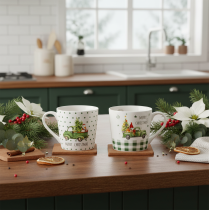 Artikel Kaffeetassen-Set Keramik Merry Christmas Weihnachtsauto 10 cm, 2 Stück