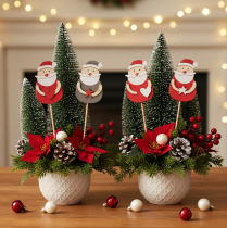 Artikel Deko-Stecker Weihnachtsmann aus Holz 31 cm Rot-Weiß-Grau für Gestecke und Topfpflanzen 12 Stück