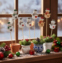 Artikel Holzstecker Schneemann 31cm, Mehrfarbig, 12 Stück für Weihnachtsdekoration