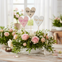 Artikel Herzstecker aus Holz Für Dich 31 cm Natur Rosa Weiß 12 Stück