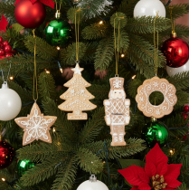 Artikel Weihnachtsanhänger Lebkuchen-Optik Kunststoff 6cm 4-teilig