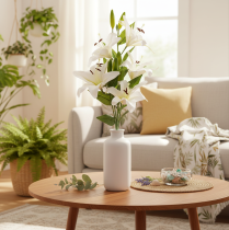 Artikel Lilien Kunstblume aus Kunststoff mit 6 weißen Blüten, Höhe 66 cm