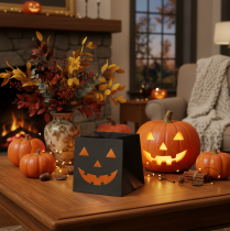Artikel Papiertüte Schwarz mit Kürbisgesicht 10,5cm 6 Stück Halloween-Dekoration