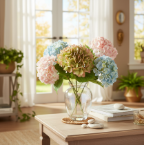 Artikel Künstliche Hortensie aus Textil und Kunststoff mit 46 cm Länge in Grün-Rosa