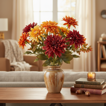 Artikel Kunstblume Dahlie 68cm Rot-Orange aus Seidenstoff und Kunststoff