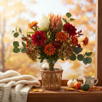 Artikel Künstliche Protea Leucadendron mit langem Stiel 65 cm, 3er-Set, Creme, Gelb, Orange