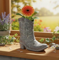 Artikel Deko Cowboy-Stiefel Pflanzgefäß Polyresin 24cm Grau-Blaugrün
