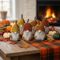 Artikel Wichtel-Figuren-Set aus Stoff und Kunststoff mit Strickmütze Eichel-Design 10 cm 6 Stück