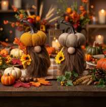 Artikel Herbstdeko Kürbiswichtel aus Stoff 16 cm, Orange-Braun, 2er-Set