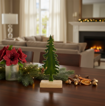 Artikel Deko-Tannenbaum aus Metall mit Holzsockel 26 cm grün