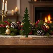 Artikel Tannenbaum Figur 36 cm Metall grün mit Holzfuß für Innen