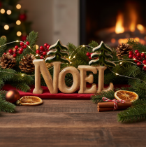 Artikel Holzaufsteller Noel mit zwei Tannen 18 cm grün lackiert