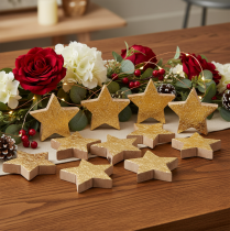 Artikel Deko-Sterne aus Holz goldfarben 5 cm 9 Stück für Innenbereich