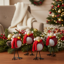 Artikel Deko-Vogel-Figuren mit rotem Schal 11 cm aus Holz und Metall, 4er-Set für Winterdekoration