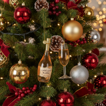 Artikel Weihnachtsbaumanhänger Set Sektflasche und Sektglas aus Glas 14cm Orange