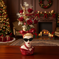 Artikel Kopfvase aus Polyresin, Frau mit Sonnenbrille und Perlenkette, 30 cm, mehrfarbig